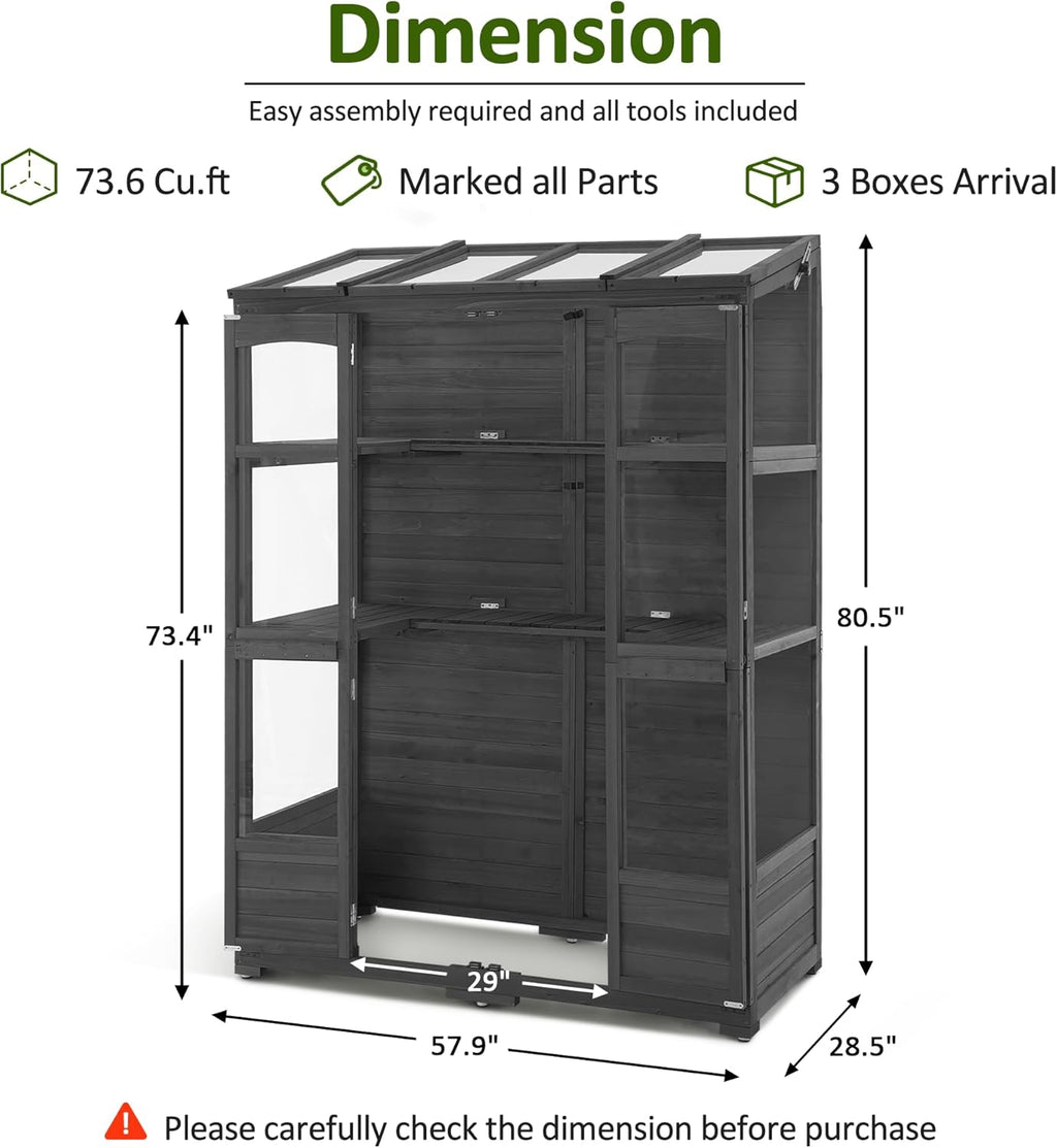 MCombo Wooden Greenhouse, Walk-in Outdoor Greenhouse with Openable Roof and Lockable Door, 0899 (Dark Grey)