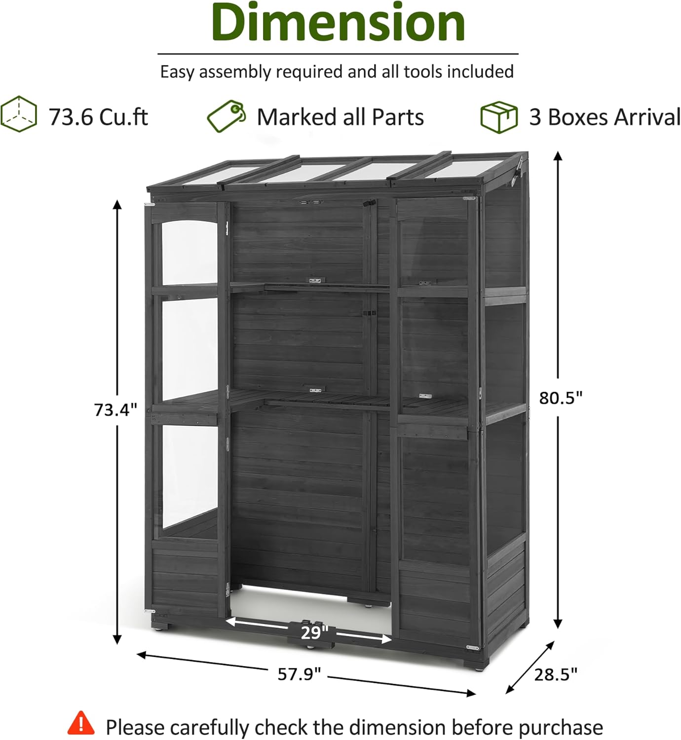 MCombo Wooden Greenhouse, Walk-in Outdoor Greenhouse with Openable Roof and Lockable Door, 0899 (Dark Grey)