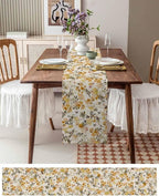 Vintage Orange Flower Cotton Linen Table Runner for Dining Kitchen, Wedding Outdoor Party Tablerunners Decoration, Farmhouse Botanical Floral Retro Dresser Scarf Coffee Tablecloth Runners 13x90 Inches