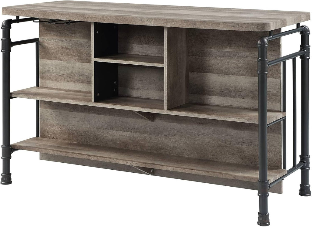 Antique Oak and Sandy Grey 5-Shelf Kitchen Island with Wood+Metal | Wood and metal construction with rustic and modern design
