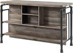 Antique Oak and Sandy Grey 5-Shelf Kitchen Island with Wood+Metal | Wood and metal construction with rustic and modern design