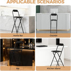 Folding Stool, Cushioned Padded Folding Stool Portable Bar Stool with Back for Camping Kitchen Home Office, Tall Bar Collapsible Stools (Black, 1Pcs 29.53in)
