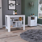 2 Piece Kitchen Set with Island and Microwave Pantry Cabinet | Interlocking mechanism for setup without tools assembly