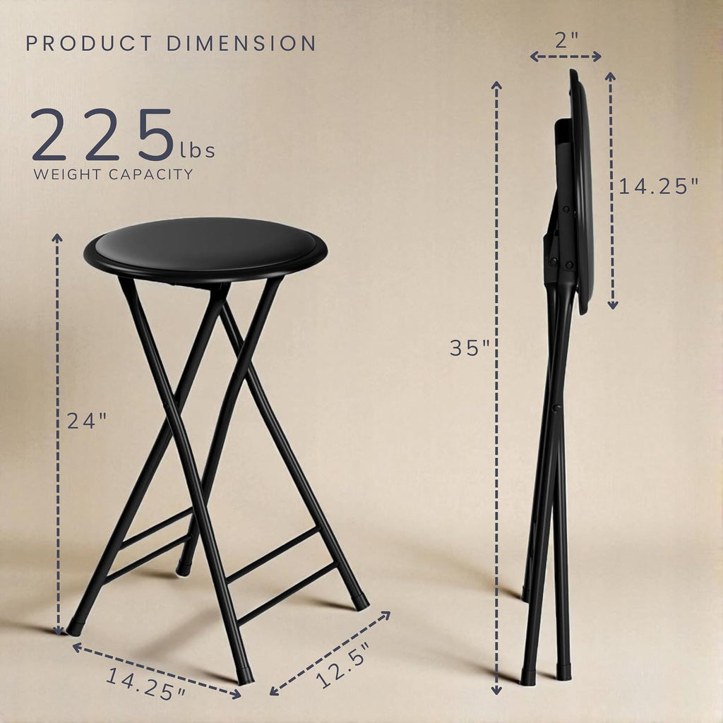 Folding Stool - Portable Backless 24-Inch Stool with 225lb Capacity, Single | Collapsible Counter Bar Stools, Compact Folding Chair, for Kitchen or Rec Room, Camping, Indoor and Outdoor by Lavish Home