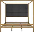 King Size Modern Gold Canopy Bed with Tall Headboard(Dark Gray+Gold, King)