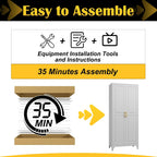 SteeLoong 75”Metal Pantry Storage Cabinet with Doors & 5 Adjustable Shelves | Kitchen Pantry Cabinet,White Kitchen Cabinet with 2 Gold Handles,Tall Cabinet for Livingroom,Pantry, Bathroom,Kitchen,Garage