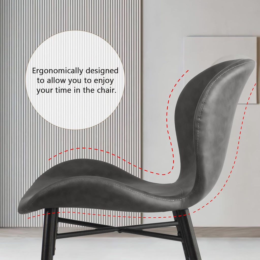 Modern Dining Chair Set of 4, Comfortable Dining Room Chairs with Thick Cushions, Faux Leather Upholstered Kitchen Armless Side Chairs, Wooden Leg for Home, Kitchen, Grey