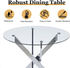 36" Glass Dining Table for 2-4, Round Kitchen Table with Tempered Glass Tabletop and Silver Stainless Steel Legs for Dining Room, Apartment, Small Space