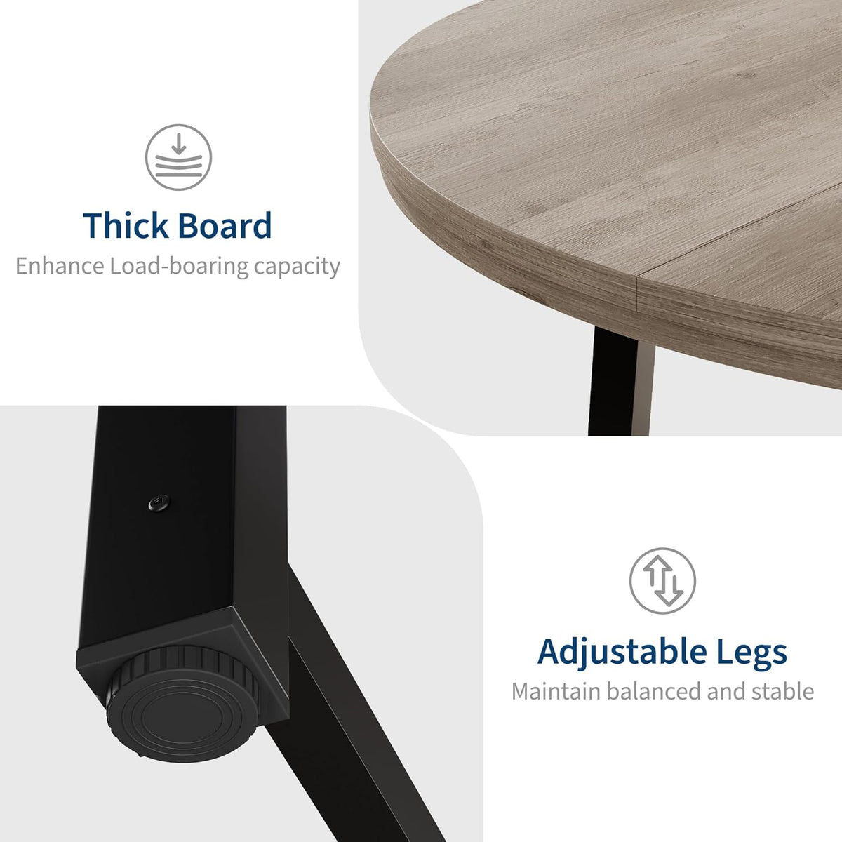 GarveeHome 47 in Round Dining Table, Industrial Dinner Table for 4 to 6, Wooden Kitchen Table with Sturdy Metal Frame & Rustic Gray Finish, Circle Kitchen Table for Dining Room, Kitchen （No Chairs）