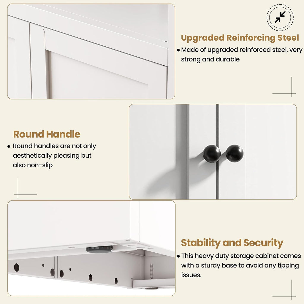 Kitchen Pantry Cabinet, 72" Tall White Metal Storage Cabinet, Kitchen Storage with 2 Doors and 5 Adjustable Shelves, Freestanding Cupboard for Living, Dining Room and Bathroom,Assemble Required