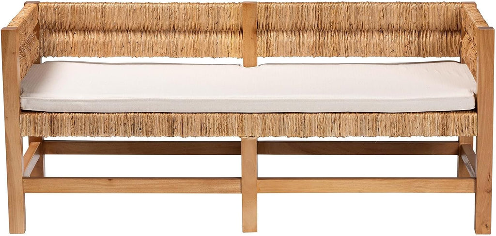 Bali & pari Ismael Accent Bench - Handwoven Seagrass Accent Seating with Mahogany Wood Frame, Raised Back Bench for Entryway or Living Room