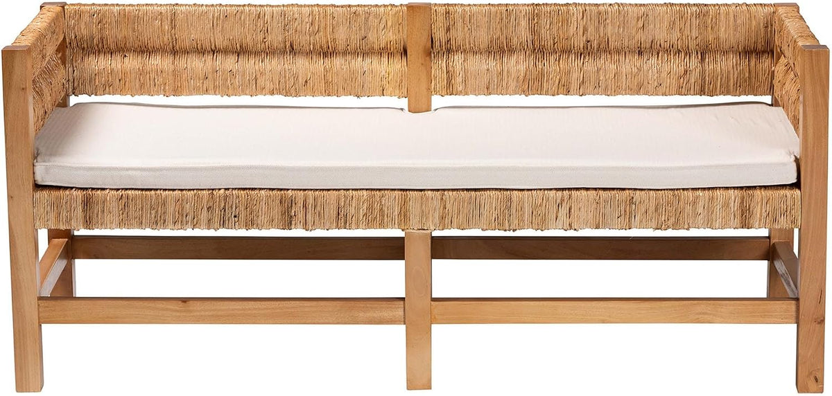 Bali & pari Ismael Accent Bench - Handwoven Seagrass Accent Seating with Mahogany Wood Frame, Raised Back Bench for Entryway or Living Room