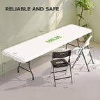 8FT Folding Table Set with 10 Chairs – Heavy-Duty 660 lb Table & 330 lb Chairs, Portable Folding Furniture Bundle for Camping, Parties, Indoor & Outdoor Use
