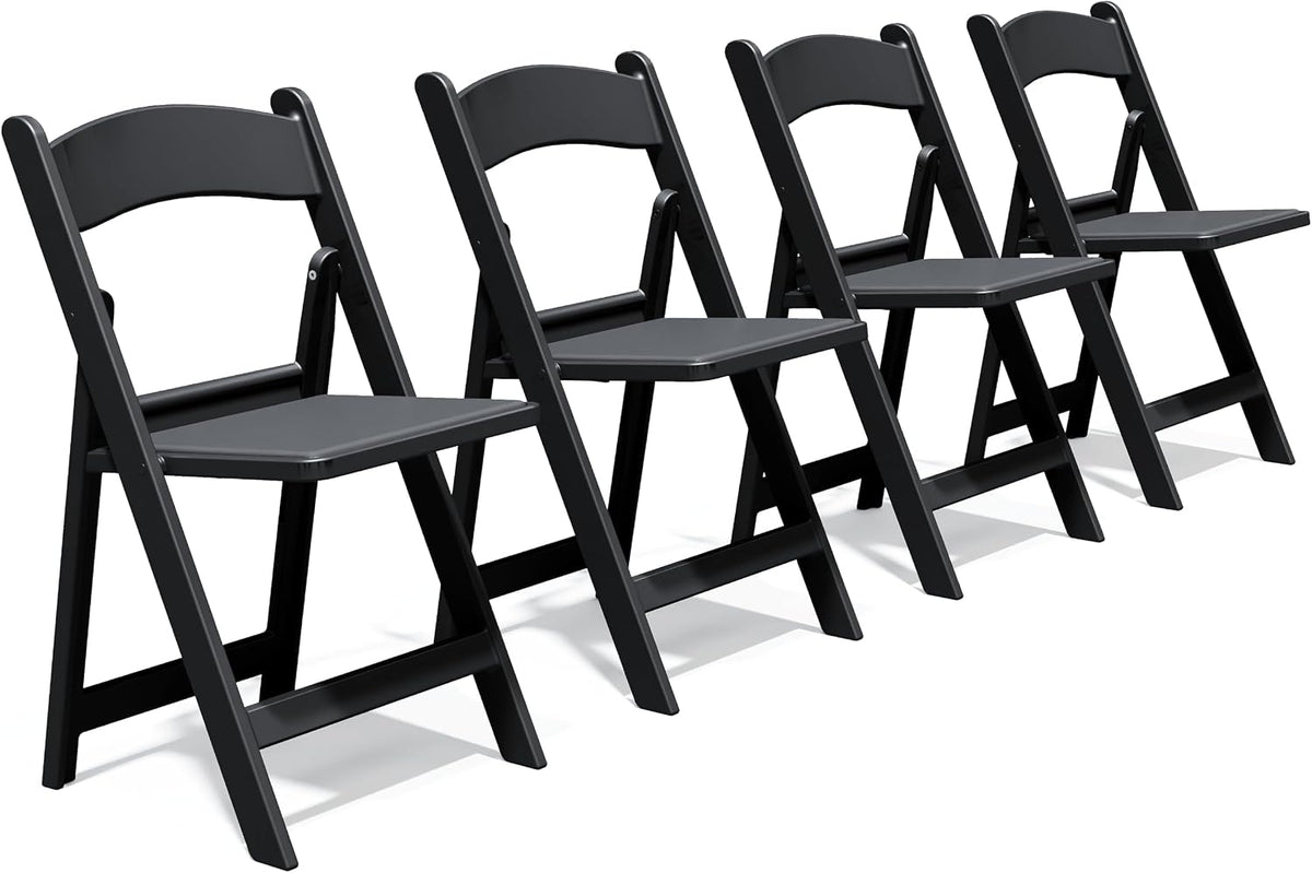 Resin Folding Chairs with Cushion for Wedding, Party, 4 Pack, 660lbs | Black Folding Chairs with Padded, Lightweight Plastic Chairs, Comfortable Foldable Chairs for Picnic, Events, Back to School