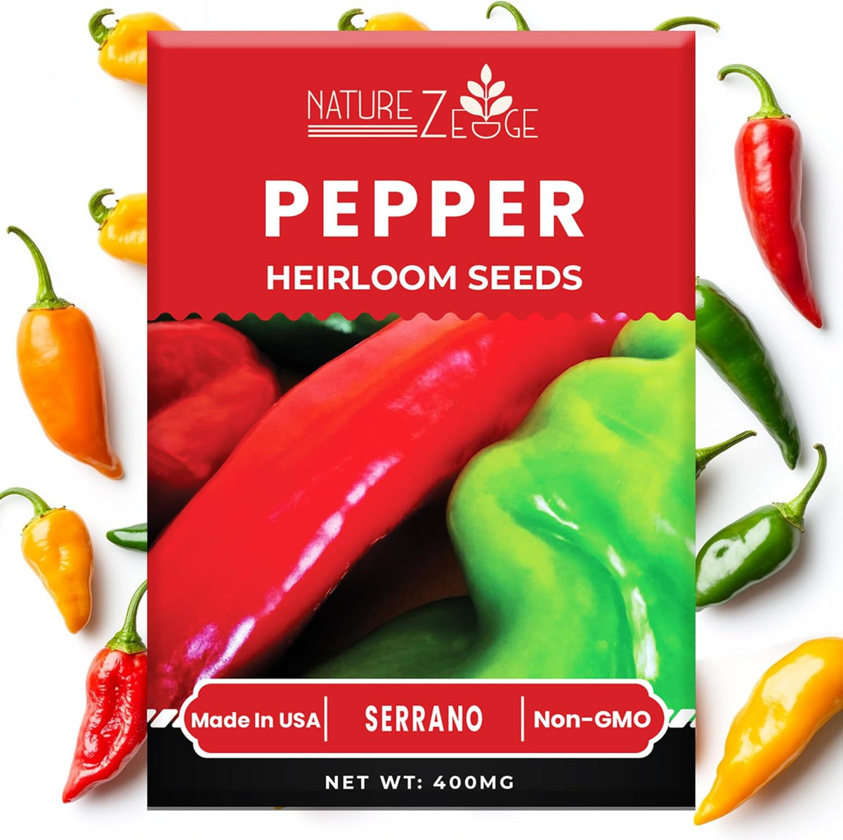 Hot Pepper Seeds for Planting, Cayenne, Hungarian Yellow, Jalapeno, Serrano, Habanero Orange, Heirloom Pepper Seeds Variety Pack, NonGMO, Made in USA