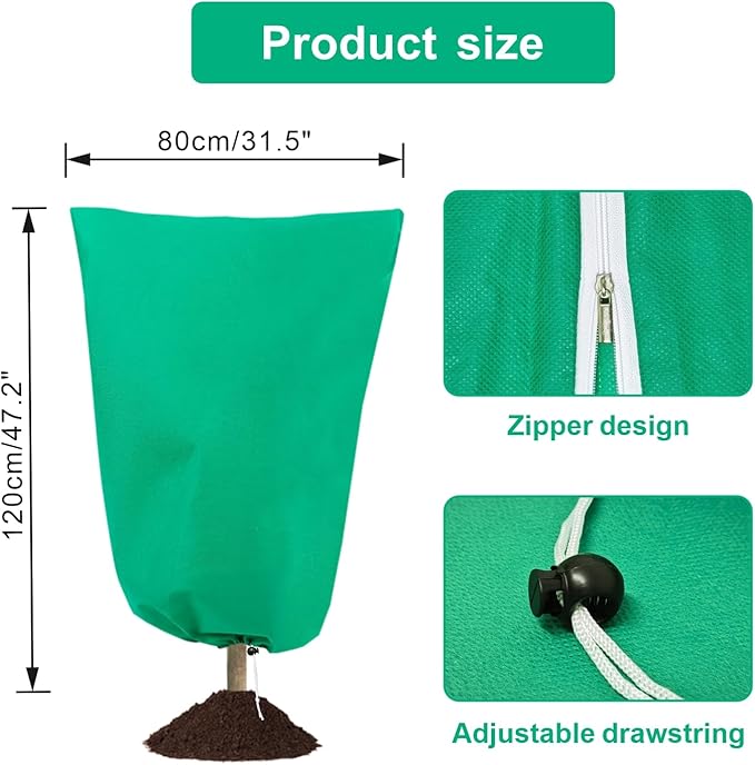 Eunika 6 PCS Plant Covers Freeze Protection, 47.2"x31.5" Frost Blankets with Zipper Drawstring Reusable Winter Plant Protectors Bag Covers for Outdoor Garden Trees, Shrubs Cover for Frost Cold Pest