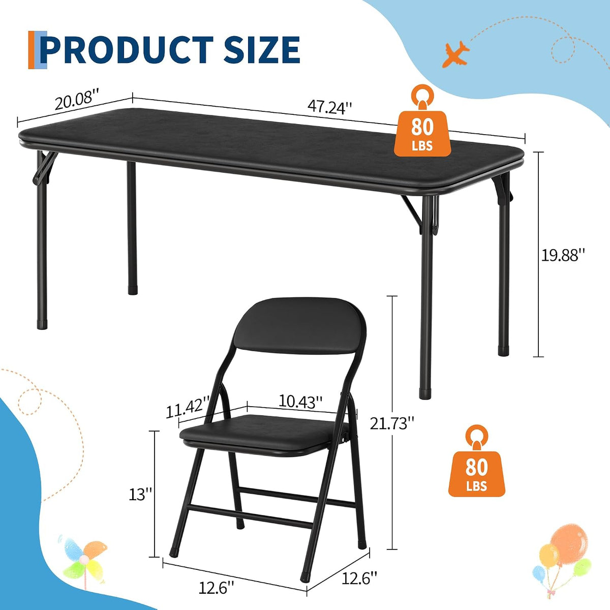 Garvee 5-Piece Folding Table and Chairs for Boys and Girls | Children Activity Table and Chairs Set with 1 Table & 4 Chairs, Suitable for Daycare, Classrooms and Dining Rooms