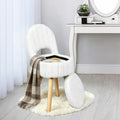 Small Vanity Stool Chair with Storage & Folding Back, Faux Rabbit Fur Soft Padded Seat Ottoman, 4 Solid Wood Legs Anti-Slip Feet, Stool for Vanity Desk for Makeuproom, Bedroom 12.9”x11.8”x27.9”（White）