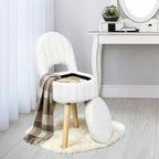 Small Vanity Stool Chair with Storage & Folding Back, Faux Rabbit Fur Soft Padded Seat Ottoman, 4 Solid Wood Legs Anti-Slip Feet, Stool for Vanity Desk for Makeuproom, Bedroom 12.9”x11.8”x27.9”（White）