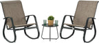 Kozyard 3-Piece Outdoor Rocking Chair Set, Patio Bistro Set with 2 Sling Rockers and Side Table,Powder-Coated Aluminum Frame, Breathable Textilene Fabric for Porch, Garden, Balcony, Beige