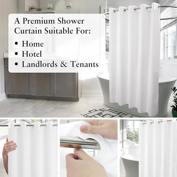 No Hook Long Shower Curtain or Liner Soft Microfiber - 75" Length Fabric Shower Curtain Liner Set, Machine Washable & Water Repellent, White, 71x77