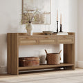 SICOTAS 60" Rattan Console Table for Entryway - Farmhouse Entry Table Sofa Table with 3 Drawers, Narrow TV Console Table with Storage for Living Room, Hallway, Couch, Foyer