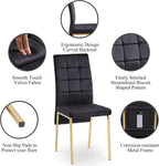 5-Piece Dining Table Set with 4 Black Chairs, 36" Round Dining Table & Chairs Set for 4, Circle Kitchen Table with Gold Metal Frame & Tempered Glass Top, Perfect for Small Space