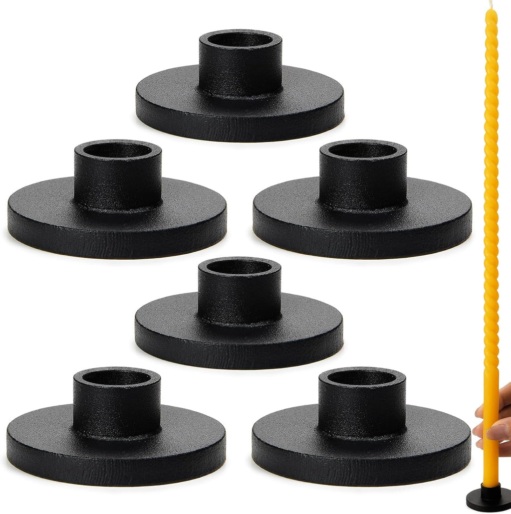 Black Iron Mini Taper Candle Holders for 1/2 Inch Candles – Small, Skinny, Thin Tapered Candle Holders for Chime, Spell, Church Candles – Set of 6