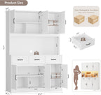 HOSTACK Kitchen Pantry Storage Cabinet, Tall Kitchen Hutch Cabinet, White | 47"W Food Pantry Cabinet with Smart LED / Charging Station / Countertop / 3 Large Drawers, 72"H Storage Hutch, Dining Room