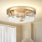 Gold Flush Mount Ceiling Light, 3-Light Hallway Light Fixtures, Modern Farmhouse Farmhouse Ceiling Light Clear Glass Brushed Gold Finish for Kitchen Porch Entryway