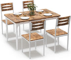 GarveeHome 5 Piece Dining Table Set, Industrial Style Dining Table and Chairs Set for 4, Kitchen Table Set for Dining Room Kitchen Apartment, White Brown
