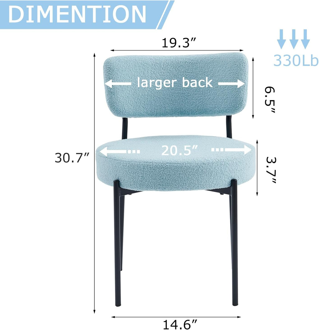 Blue Boucle Dining Chairs Set of 2, Mid Century Modern Dining Room Chair with Curved Backrest & Metal Legs, Round Upholstered Dining Chairs for Kitchen, Living Room