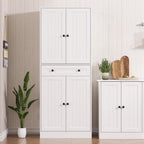 Furnify 71" Tall Kitchen Pantry Storage Cabinet with Doors & Drawer, White | Farmhouse Freestanding Cupboard with Adjustable Shelves, Rustic Wood Pantry for Dining Room Living Room