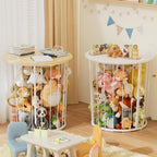 BBLIKE Large Stuffed Animal Storage End Table, Toy Storage for Kids Room | 100L Large Capacity, Metal Frame with Wood Lid, Elastic Rope, Side Handles, Wooden Stuffed Zoo Animal Holder, White