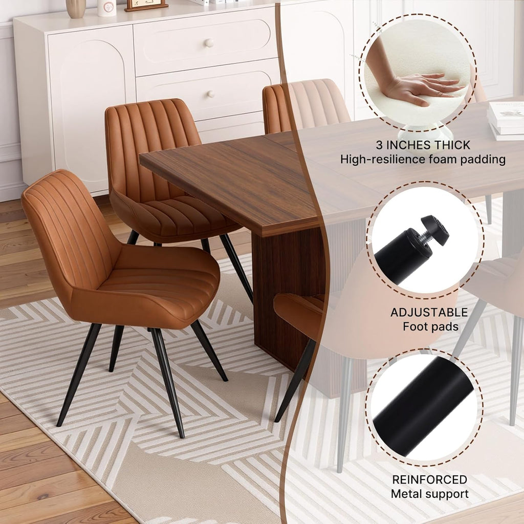 Miereirl 7-Piece Modern Farmhouse Dining Table Set with 6 Chairs, Sturdy Stable Dining Room Furniture with Soft Padded Upholstered Dining Chairs (Walnut Table + 6 Brown Chairs)