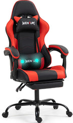 Gaming Chair with Footrest for Adults, PU Leather Massage Racing Video Game Chair w/Lumbar Support for Men Women, Ergonomic Computer Gamer Chair for Home Office, Height Adjustable, Red