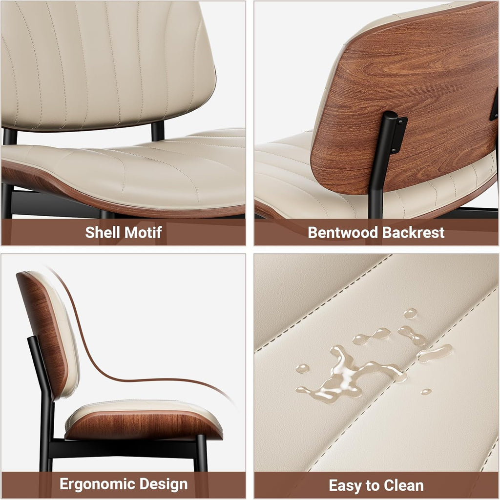 YaFiti Dining Chairs Set of 4, Dining Room and Kitchen Chairs, Mid Century Modern Accent Chair, Upholstered PU Leather Chairs for Vanity with Walnut Bentwood and Metal Legs, Greige