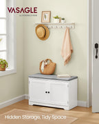 VASAGLE 3-Tier Shoe Storage Bench with Cushion, 14 x 31.9 x 20.7 Inches | Doors, Adjustable Shelves, for Hallway, Bedroom, Cloud White and Dove Gray, SOFIE Collection ULSB034W01