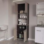 White Oak and Wengue Kitchen Pantry with Open Storage and 4 Doors | Combines white oak and wengue finishes with four doors and open storage