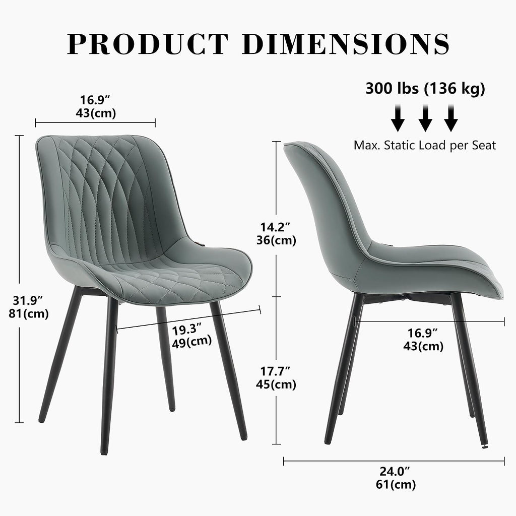 Rowill Dining Chairs Set of 2 Modern Faux Leather Kitchen Chairs with Thickened Metal Frame, Scratch-Resistant Upholstery,Widened Seat & Anti-Slip Pads, Cushioned Backrest for Kitchen,Greyish Green