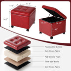 Homebeez Storage Ottoman with Rolling Wheels, PU Leather Tufted Cube Footrest with Casters, 17.7" Square Tufted Distressed Ottomans for Living Room,Bedroom, 300lb Capacity