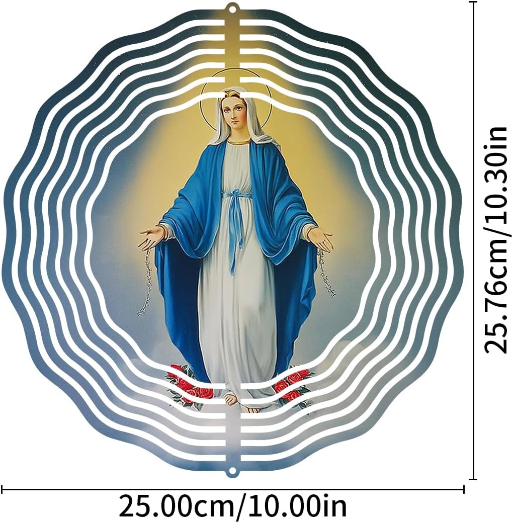Virgin Mary Wind Spinner, Metal Wind Spinners Outdoor Indoor, Religious Virgin Mary Hanging Garden Decor for Outside, Stainless Wind Spinners for Yard and Garden 10 inch 3D (25.76X25 CM)