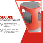 Cramer Scooter Stool, Round, 2-Step, 15", Step and Lock Wheels, 300 lb Capacity, Red