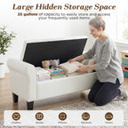 ECOTOUGE 55" Storage Ottoman Bench for Living Room, End of Bed Bench with Rolled Arm Leather Ottoman with Storage Upholstered Entryway Bench Retro Style Footboard Bench for Bedroom, Cream White