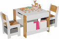 Kids 4‑in‑1 Wooden Table & 2 Chairs Set Brown | 4‑in‑1 double‑sided tabletop, multi‑storage, burr‑free wood, waterproof finish, for kids drawing reading craft activities