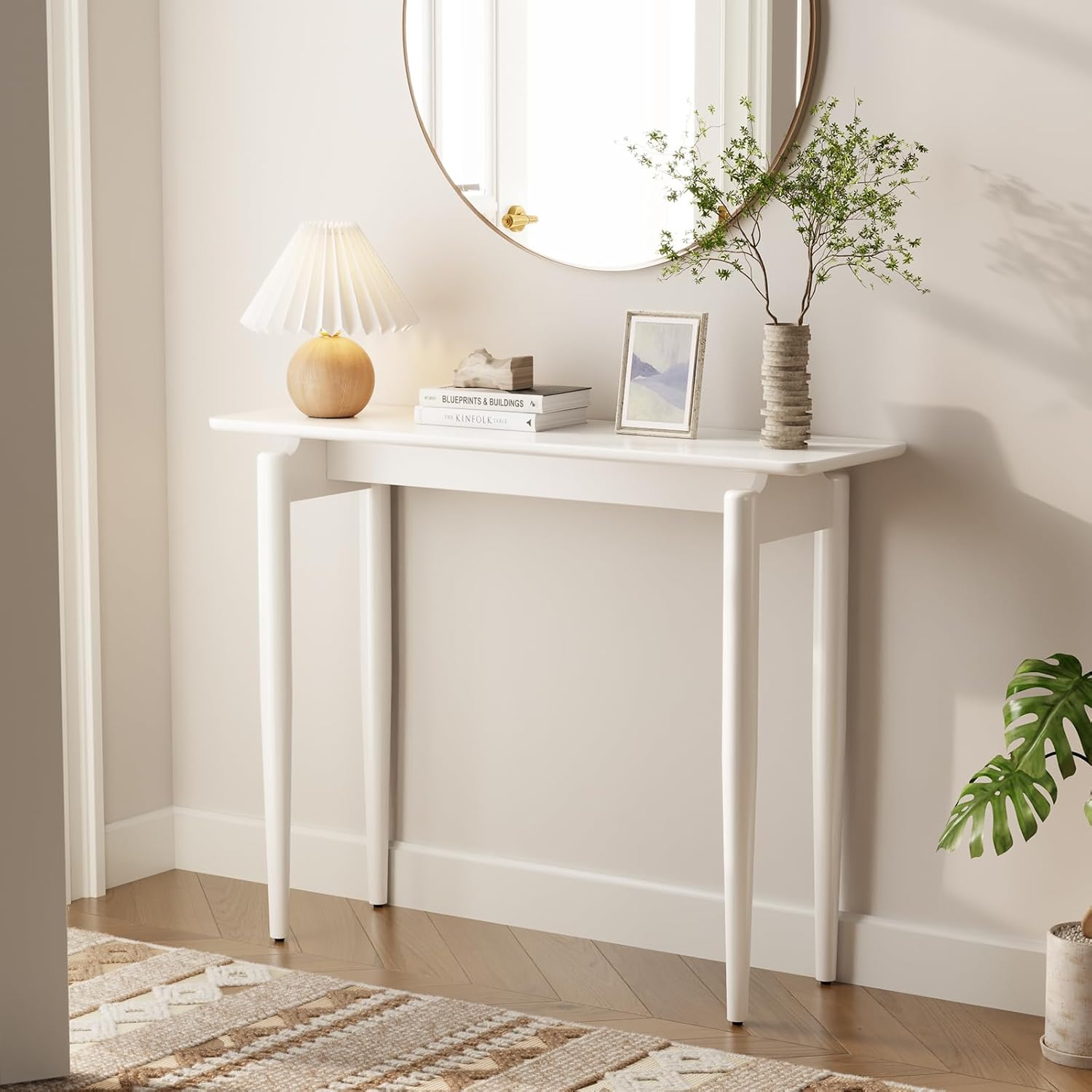 AQIMUELE Wood Console Table White Entryway Table, Thin Console Table, Sofa Tables for Living Room (39.4'')