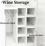 JOYSOURCE Kitchen Hutch Cabinet with 5-Tier Pull-Out Storage Shelves Tall Kitchen Pantry Wine Cabinet Slim Liquor Cabinet with Reeded Glass Door Bottle Dividers & Stemware Rack White