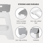 Vigar Compact Folding Step Stool - 16 Inch 2 Step Foldable Step Stool for Adults, Lightweight Portable Stool with Handle, Non Slip Step Stool, Space-Saving Stool up to 330 lb - Gray