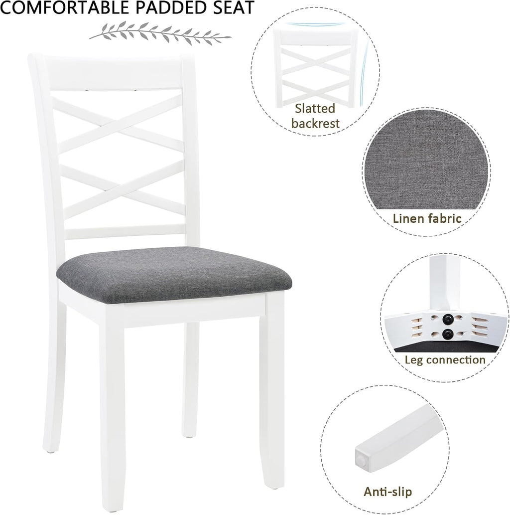 Merax 6-Piece Modern Dining Table Set with Chairs and Bench, Wood Kitchen Table Set for 4-6, Rectangular Kitchen Dining Table for Dining Room, Kitchen, Small Apartment, White+Gray