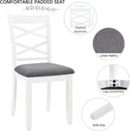 Merax 6-Piece Modern Dining Table Set with Chairs and Bench, Wood Kitchen Table Set for 4-6, Rectangular Kitchen Dining Table for Dining Room, Kitchen, Small Apartment, White+Gray